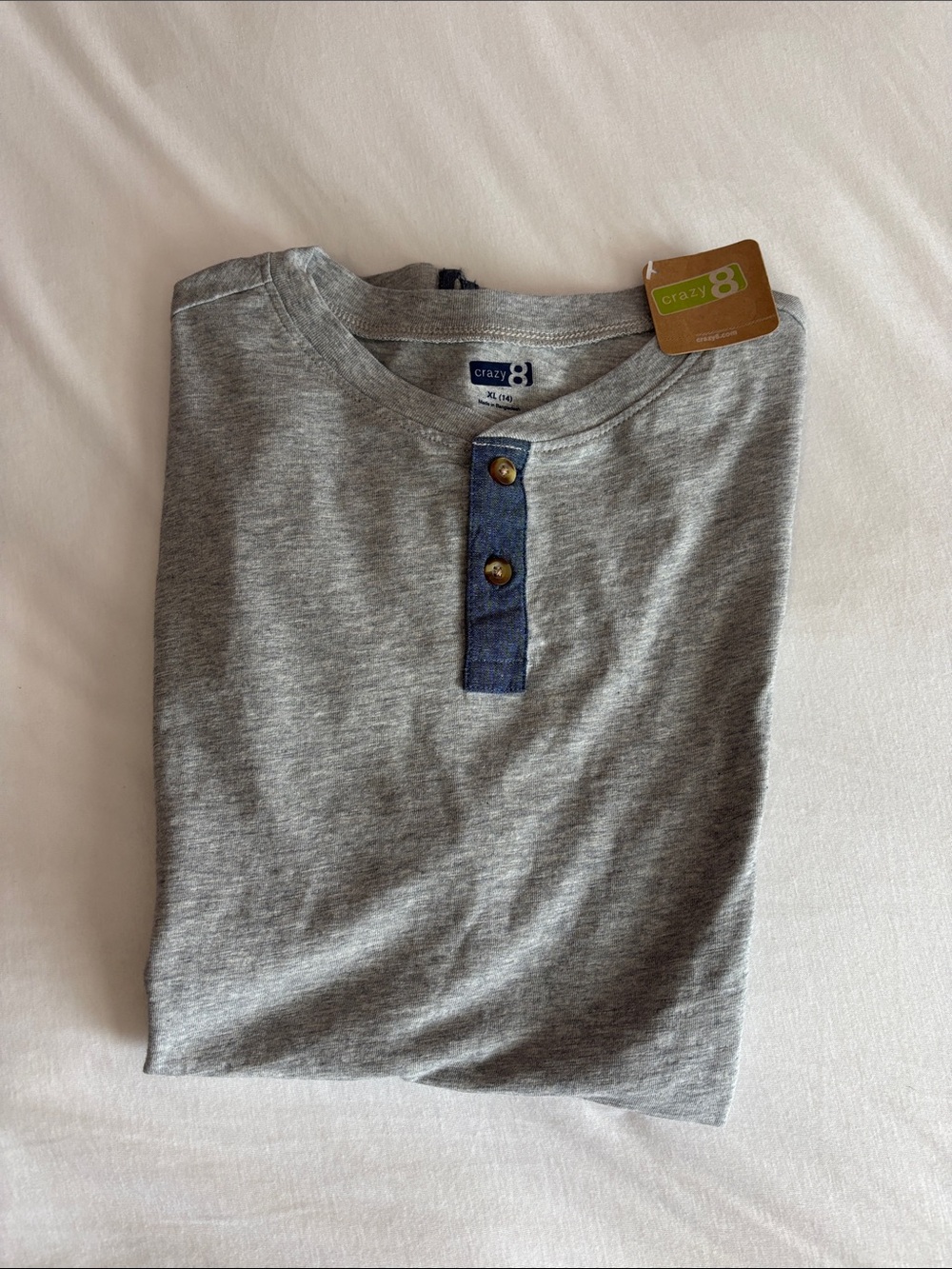 Crazy 8 Grey Short-Sleeve Henley with Blue Placket